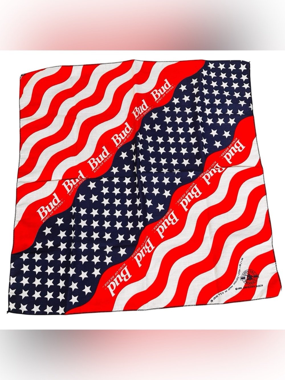 VTG Budweiser Flag Bandana 1995 Made in the USA 50/50 Bud